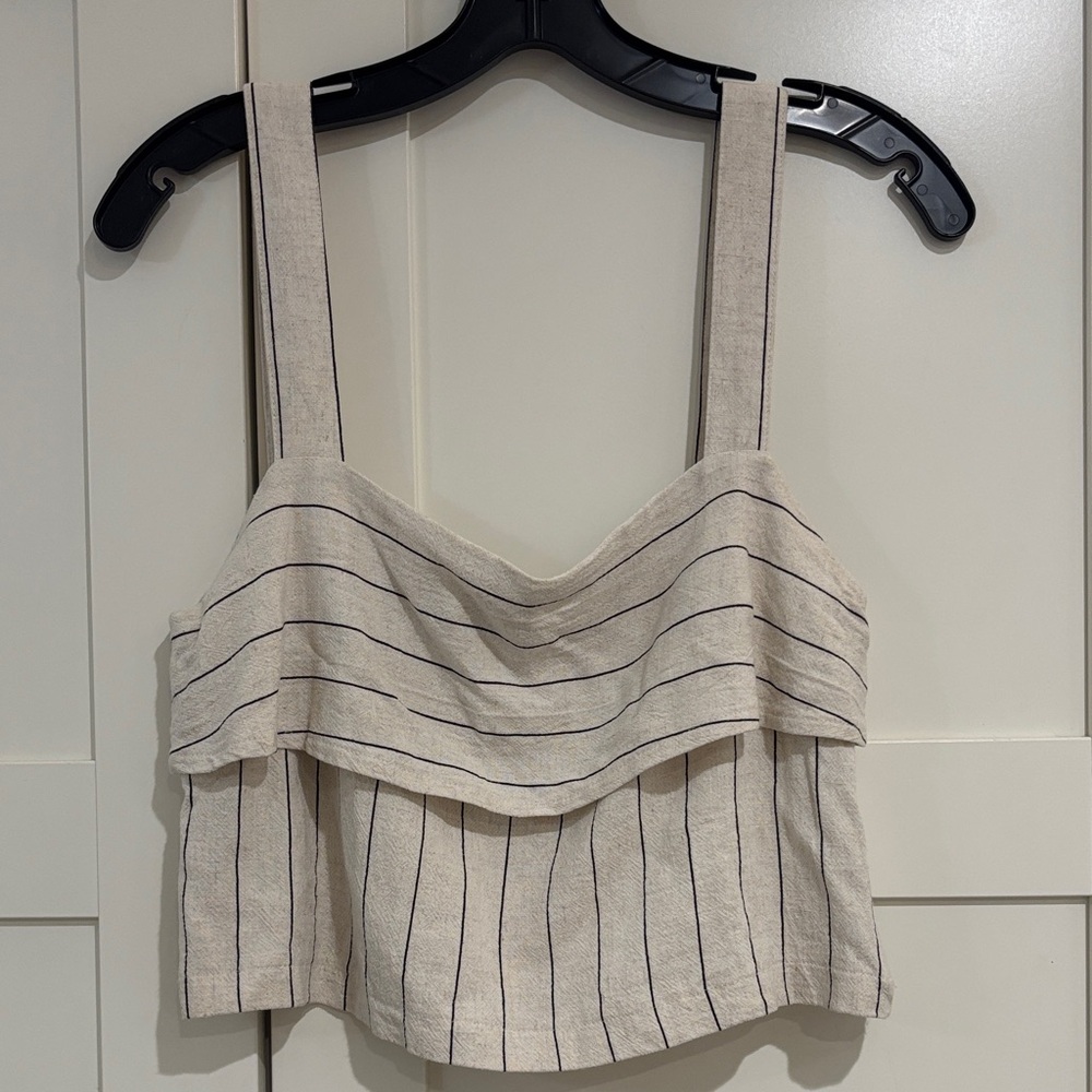 Avec Les Filles Cream & Black Stripe Crop Top, Small